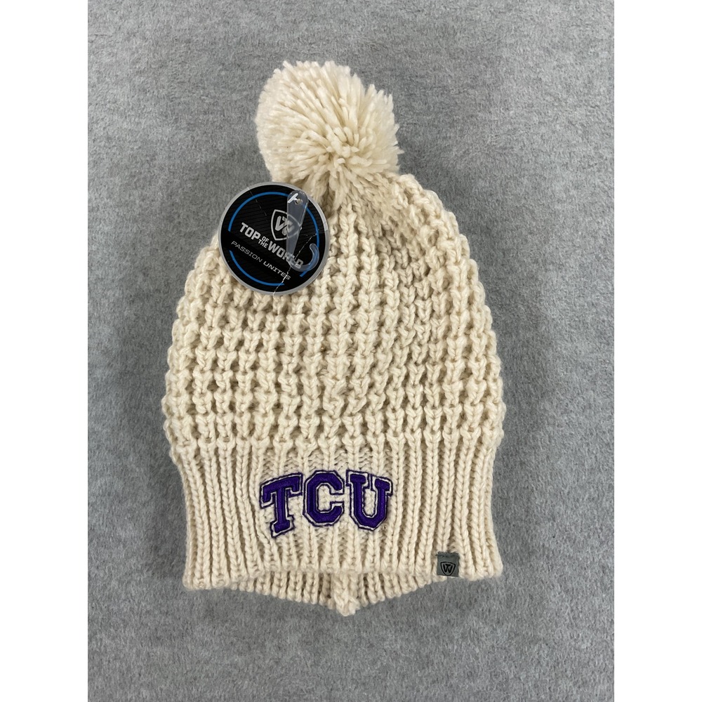 Top of the World TCU Horned Frogs Cream Chunky Knit Pom Beanie Hat NWT